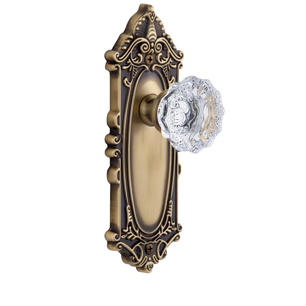Grandeur by Nostalgic Warehouse GVCFON Privacy Knob - Grande Victorian Plate with Fontainebleau Crystal Knob in Vintage Brass